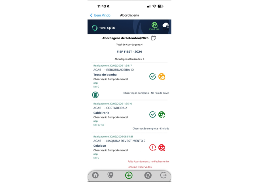 App MeuCPTO: lista de abordagens sincronizadas